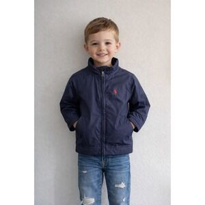 Boys Navy Blue Polo Ralph Lauren Lightweight Hooded Jacket Size 2T fleece lined
